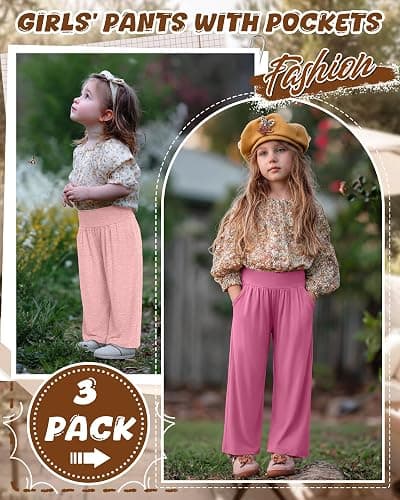 YooAurvox 3 Pack Girls' Sweatpants 5-14 Years Wide Leg Baggy Drawstring Pants Teen High Waist Joggers with Pockets School thumbnail 4