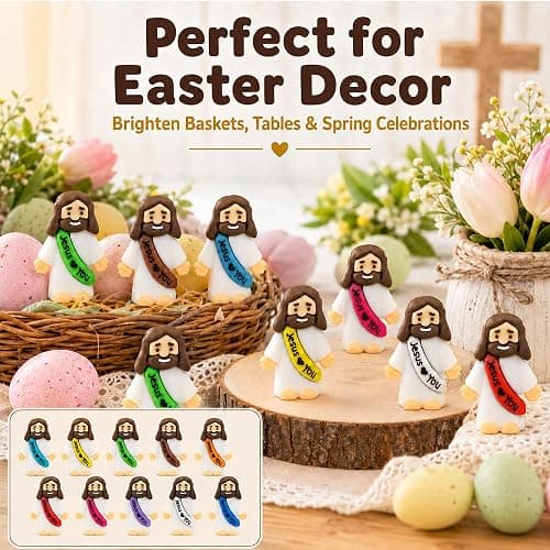 54 Pack Little Jesus Figurines in Bulk, Pocket Jesus Loves You, Jesus Small Figures, Little Tiny Jesus Figures for Church Christmas Party Favors Baptism Gifts Religious Gifts for Easter Egg Stuffers thumbnail 6