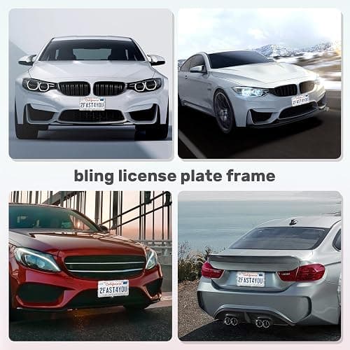 QUANQIUFEI 2 Pack Bling License Plate Frames, Sparkly Rhinestone Diamond Car License Plate Cover for Women, Stainless Steel Car Accessories with Glitter Crystal Caps (White) thumbnail 5