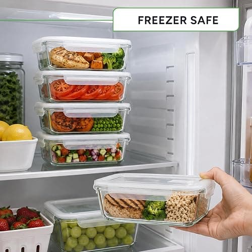PrepNaturals 5 Pack 30oz Glass Meal Prep Containers - 1 Compartment | Borosilicate Glass Meal Prep Containers - Airtight Leak-Resistant Lids, Microwave, Oven & Freezer Safe (5-Pack, 30 oz) thumbnail 2