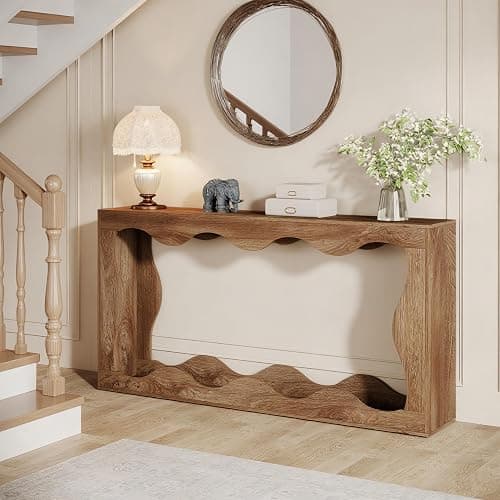 Tribesigns 63 Inches Farmhouse Console Table with Storage, Couch Table Behind Sofa, Long Entryway Sofa Station, Narrow Console Stand, Hallway Stand for Entryway Living Room, Wood Grain thumbnail 5