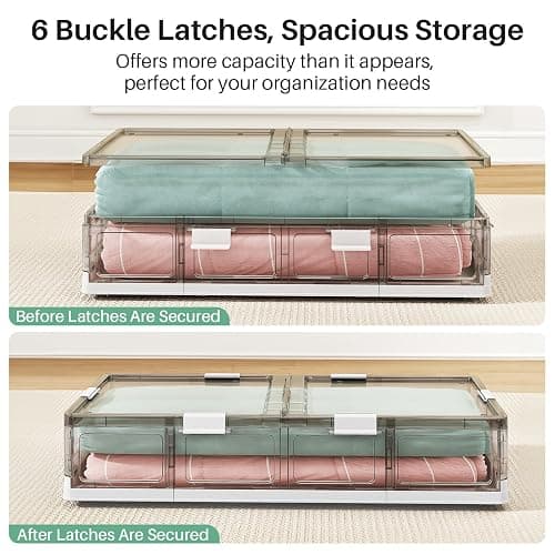 Kitstorack Clear Plastic Under Bed Storage Containers Bins with Lids and 8 Pre-installed Wheels,37.8 Qt, Rolling Foldable Flat Under Bed Organizer Boxes for Clothes Shoes Clothing Bedroom thumbnail 7