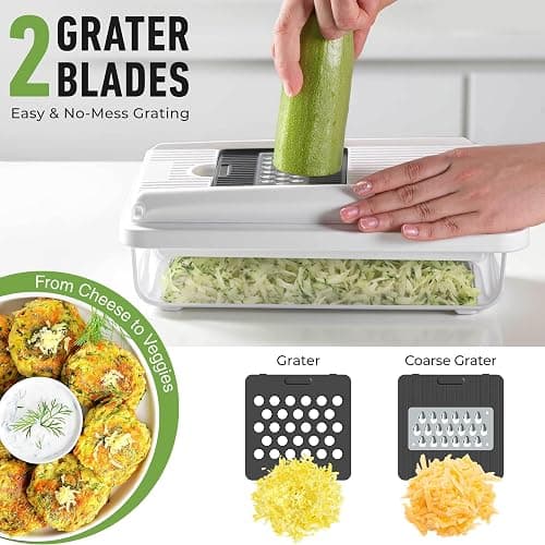 Mueller Vegetable Chopper Mandoline Slicer, Food Veggie Chopper, Cheese Grater, Onion Vegetable Cutter with Container, Dicer, Kitchen Gadgets & Essentials, White Sand/Grey thumbnail 5