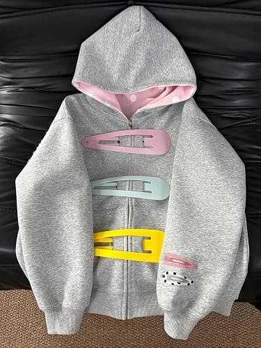 KSDDC Y2K Hair Clips Cutecore Hoodie Women Fashion Zip Up Whimsical Jacket Oversized Coat Funky Gyaru Sweatshirt Clothes thumbnail 3