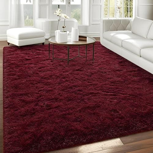 FALARK Fluffy Burgundy Red Rugs for Bedroom, 3x5 Feet Dark Red Area Rug for Boys Kids Girls Bedroom, Soft Shaggy Plush Cute Floor Carpet for Baby Nursery, Non Slip and Washable Carpets for Home Decor thumbnail 2