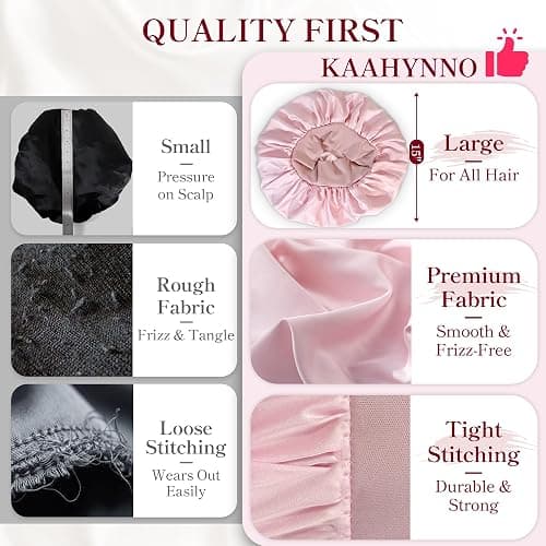 Silk Satin Bonnet Hair Wrap for Sleeping Women, Adjustable Tie Band Double Layer Sleep Night Head Cover for Curly Braid Fine thumbnail 5