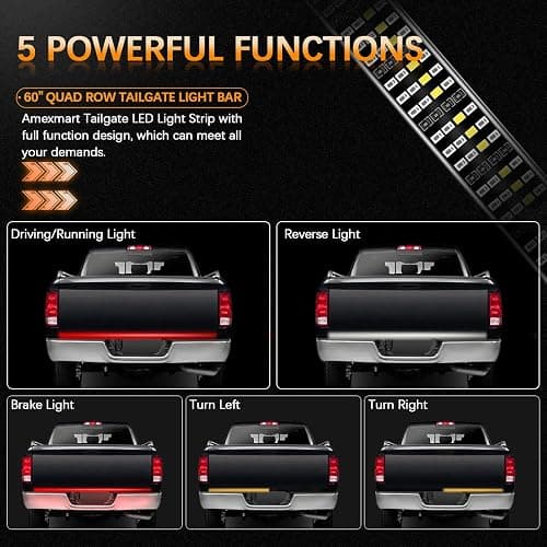 Amexmart 60 Inch Tailgate Light Bar Quad Row LED Tail Light Strip with Running Brake Reverse & Left Right Turn Signal - Flexible Strip - 60" Quad Row thumbnail 2