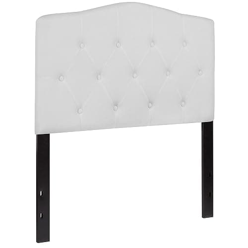EMMA + OLIVER Twin Size Tufted Upholstered Headboard with Adjustable Metal Bed Rail Slots, Modern Fabric Upholstered Twin Headboard, White thumbnail 3
