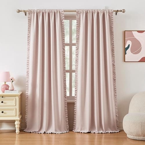 Jubilantex Pink 80% Blackout Christmas Curtains with Ruffle Heavy Solid Thermal Insulated Window Treatment Set Soft Drapes for Bedroom Living Room Light Blocking Rod Pocket Curtain, 40Wx84L, 2 Panels thumbnail 9