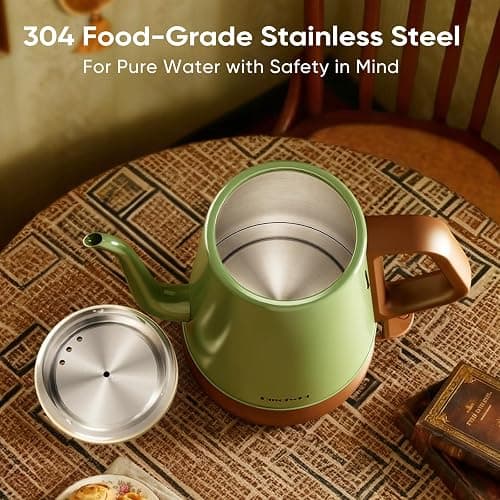 DmofwHi Gooseneck Electric Kettle(1.0L), 100% Stainless Steel BPA Free Classic Pour Over Coffee Kettle | Tea Kettle - Green thumbnail 5