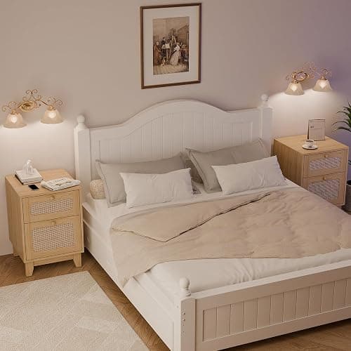 Modern Wicker Rattan Nightstand Set of 2, Rattan Stand with Drawer and Storage Space, Wooden Side End Table for Small Spaces, Natural Wood BedsideTable for Bedroom thumbnail 6