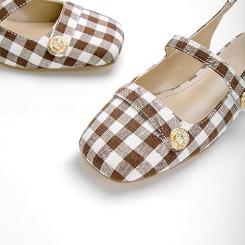 Slingback Mary Jane Heels for Women Low Block Heel Closed Square Toe Pump Shoes Heels Classic Daily Office Dressy Shoes thumbnail 4