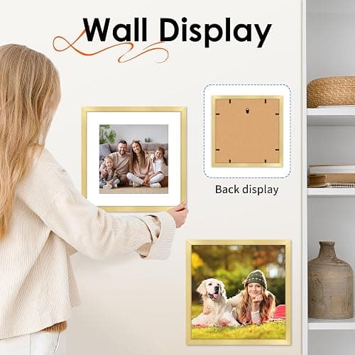 FIXSMITH 12x12 Picture Frame Gold Set of 4, Photo Frame with HD Plexiglass, Display Pictures 8x8 with Mat or 12x12 Without Mat, Natural Picture Frames Collage Wall Decor, Gallary Wall Frame thumbnail 6