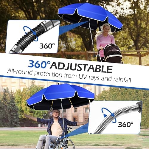 QTREE intelligence 2Pack 48.8 inch Large Beach Umbrella with Clamp Sun Shade for Beach Chair, 360°Adjustable UV Protection Golf Umbrella with Clip for Outdoor Stroller Wheelchair Camping Chair thumbnail 6