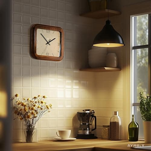 AYRELY® Rectangular Wooden Wall Clock – 12.8" W x 11.6" H (16" Diagonal) Vintage Elm Wood Frame, Metal Dial – Battery Operated Decorative Clock for Living Room, Kitchen, Office thumbnail 2