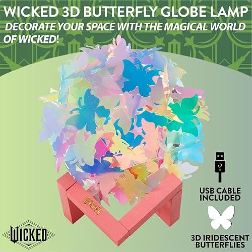 Wicked The Movie 3D Iridescent Butterfly Accent Lamp and Tabletop Night Light with Wood Base thumbnail 5