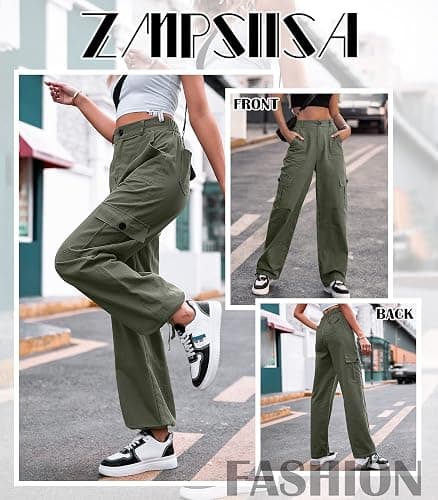 ZMPSIISA Women High Waisted Cargo Pants Wide Leg Casual Pants 6 Pockets Combat Military Trousers thumbnail 5
