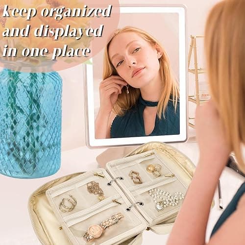 LingLingo Travel Jewelry Organizer Case,Jewelry Bags Jewelry Storage Book Binder with Clear Zipper Velvet Pouch for Traveling,Earrings, Rings, Necklace, Bracelet (White) thumbnail 2