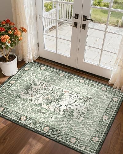 GarveeHome Sage Green 2x3 Door Mat Indoor Rugs for Entryway Provence Small Botanical Grove Cottagecore Washable Non-Slip Low-Pile Rug for Bedroom Kitchen Bathroom Entrance - Image 1