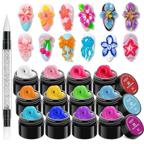 MIZHSE 12 Colors 3D Nail Gel Set, Non-Sticky Sculpting Gel for Nail Art | Painting Molding Gel with Sculpture Pen Soak Off U V Sculpting Gels for Home DIY Salon Manicure - Image 1