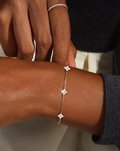 FUNEIA Dainty Silver Gold Bracelets for Women Trendy Non Tarnish 14K Gold Plated Waterproof Diamond Bracelets Cute Stackable Heart Butterfly Clover Cross Evil Eye Charm Bracelet Stack Jewelry Gifts thumbnail 2