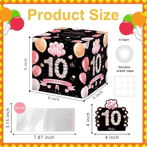 10th Birthday Surprise Gift, Happy Birthday Money Gift for Cash, 10th Birthday Gifts for Boys Girls, Birthday Party Decorations Supplies（with 35PCS Bags） thumbnail 3