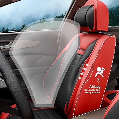 SLARY 5PCS Angel Wings Front and Back Car Seat Covers Auto Interior Accessories with Water Proof Nappa Leather for Cars SUV Pick-up Truck Universal Comfortable and Breathable (Full Set, Martha Red) thumbnail 8