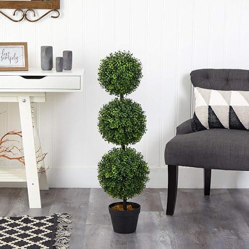 Nearly Natural 3ft. Artificial Triple Ball Boxwood Topiary Tree (Indoor/Outdoor) T2021, Green thumbnail 8