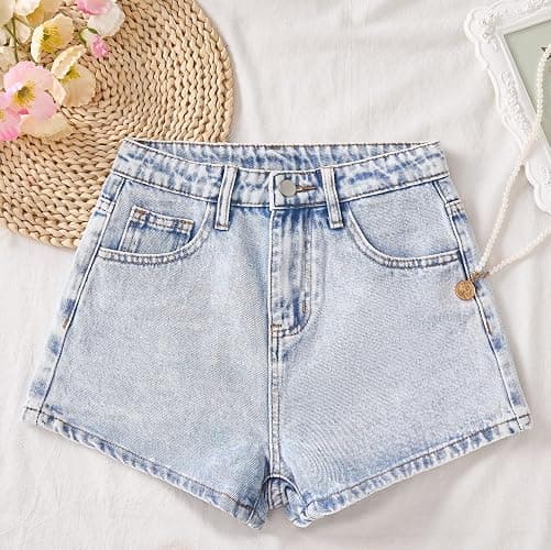 Ohrwurm Girls Ripped Raw Hem Jean Shorts High Waist Straight Leg Y2K Distressed Denim Pants with Pockets thumbnail 3