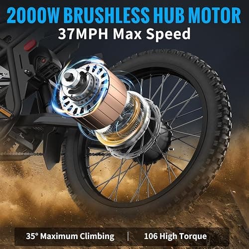 GT73 Electric Dirt Bike for Adults 2000W Electric Bike with 1747Wh(48V 18.2AH*2) Removable Batteries 37MPH/85Mile Range 25" x2" Motorcycle Tires Dual Hydraulic Brakes & Full Suspension (gt73-1) thumbnail 2