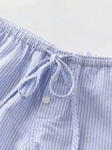 SHENHE Women's Striped Low Rise Shorts Drawstring Tie Button Front Summer Casual Mini Shorts thumbnail 5