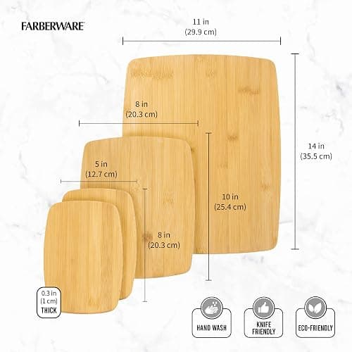 FARBERWARE 4-Piece Reversible Bamboo Cutting Board and Charcuterie Set, Assorted Sizes, Durable Wood Serving Boards for Cheese, Meats, and Prep thumbnail 3