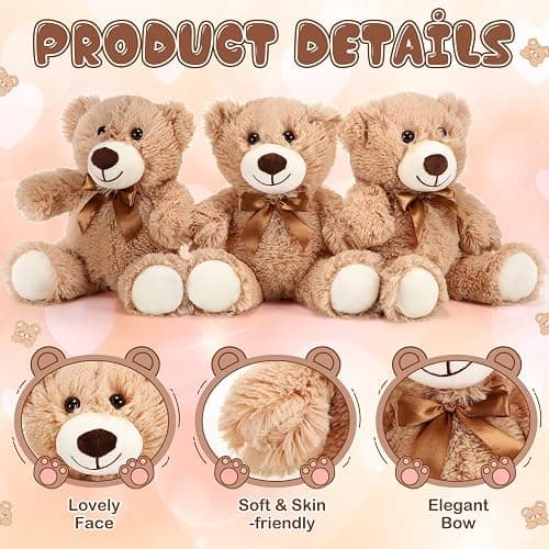 HyDren 12 Pieces Valentines Bears Stuffed Animals Soft Plush Toy Bears for Birthday Party Easter Wedding Baby Shower Christian Charity Donation Supplies(Light Brown) thumbnail 3