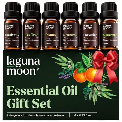Lagunamoon Essential Oils Set - Top 6 Blends for Diffusers, Home Care, Candle Making Scents, Fragrance, Aromatherapy, Humidifiers, Gifts - Peppermint, Tea Tree, Lavender, Eucalyptus, Orange (10mL) - Image 1