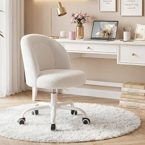 DurayLoly Vanity Chair, Small Desk Chair with Back, Height Adjustable & 360° Swivel, Stylish Armless Comfy Vanity Office Chair for Small Space, Bedroom - Image 1