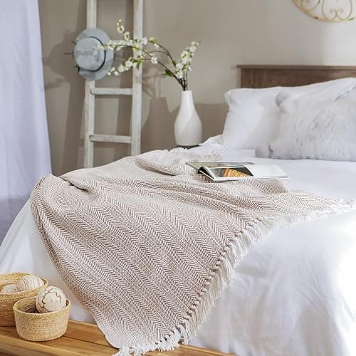 DII Herringbone Striped Collection Cotton Throw Blanket, 50x60, Stone thumbnail 2