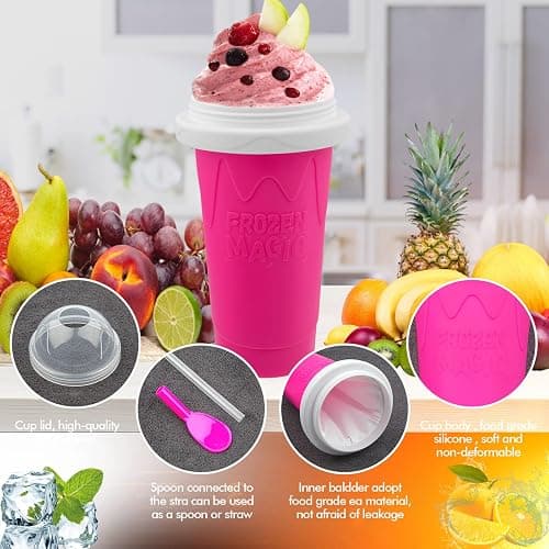 Slushie Maker Cup, Magic Quick Frozen Smoothies Cups for Homemade Milk Shake Ice Cream Maker, Cooling Cup, Double Layer Squeeze Slushy Maker Cups, Birthday Gifts for Kids Mom Dad(Pink) thumbnail 4