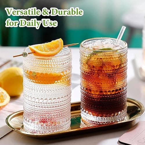 Hlukana Vintage Hobnail Drinking Glasses Set of 8, 12 oz Highball Glasses & 10 oz Cocktail Glasses Set, Kitchen Water Glasses Cup, Bar Tumbler Glassware Set for Beer, Juice, Cocktail, Whiskey, Milk thumbnail 6