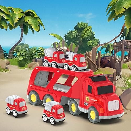 Veslier Toddler Car Toys for 3 4 5 Years Old Construction Transport Truck with 4 Pack Small Pull Back Construction Vehicles Friction Power Cars Christmas Birthday Gifts for Kids Boys Girls thumbnail 2