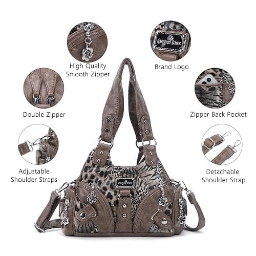 Angel Kiss Purses for Women Small Hobo Shoulder Bags Vagen Leather Multi-Pocket Tote Bag with Zipper thumbnail 6