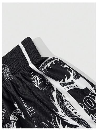 BEAUDRM Men's Muay Thai Shorts Graphic Elastic Waist Kickboxing Baggy Sport Gym Shorts thumbnail 4