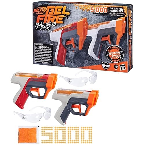 NERF Pro Gelfire Dual Wield Pack, 2 Blaster, No-Prime Firing, 5000 Gelfire Rounds, 2 x 100 runde integrierte Trichter, 2 Brillen, ab 14 Jahren thumbnail 10