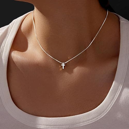Cross Necklace for Women Girls, Dainty14K Real Gold Silver Plated Cross Choker Pendant Jewelry Non Tarnish Waterproof Trendy Cute Simple Small Necklace Easter Christian Baptism Religious Faith Jewelry Gifts thumbnail 2