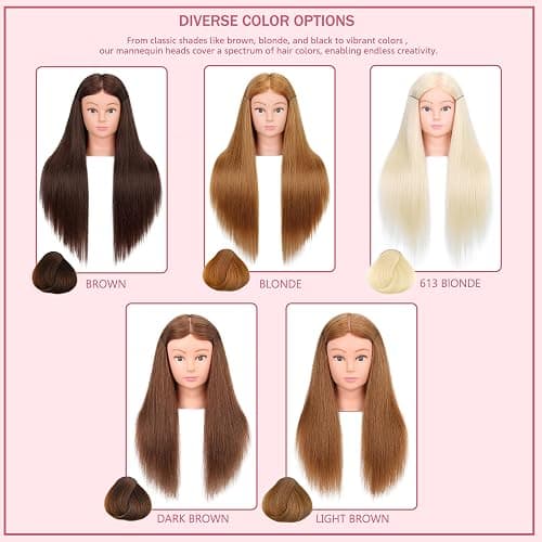 Mannequin Head Human Hair 26"-28" Female 80% Human Hair Mannequin Head Hair Styling Cosmetology Manikin Head Doll Head for Hairdresser with Free Clamp Holder and Tools - 80% - Blonde thumbnail 5