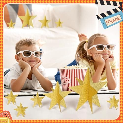 Sinload 45 Pcs 3D Glitter Star Decorations Graduation Gold Centerpiece 3 Sizes Standing Hanging Back to School Work Star Decor for End of Year School Centerpiece Starry Movie Themed Night Party Decor thumbnail 5