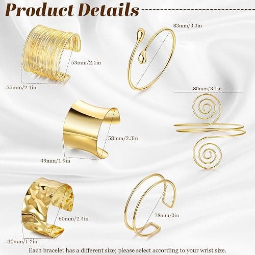 AFSITNIG 6 Pieces Upper Arm Cuff Arm Band Cuff Bangle Bracelet for Women Hammered Chunky Bracelets Open Wide Wire Bracelets Minimalist Coil Bangle Set Gold Sliver Wrist Cuff Wrap Bracelet Adjustable thumbnail 2