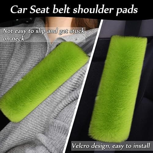 9-Pack Fluffy Car Accessories Set,Silence Shopping Fluffy Steering Wheel Cover Winter Warm Fur Steering Wheel Cover Fuzzy Car Decoration Accessories for Women Girls (Green) thumbnail 4