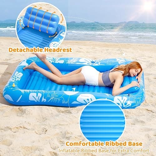 Inflatable Tanning Pool Lounger Float with Sprinkler, 77" x 48" Pool Floats Adult with Pillow, 6 in 1 Suntan Tub Raft Floatie with Drink Holder Sunbathing Water Lounge thumbnail 5