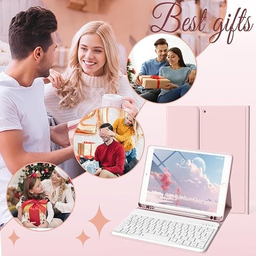 BQDIYOO Keyboard Case for iPad 9th/8th/7th Generation(2021/2020/2019), 10.2 inch iPad 9/8/7 Case with Keyboard, Auto Wake Sleep Cover with Pencil Holder, Pink thumbnail 9