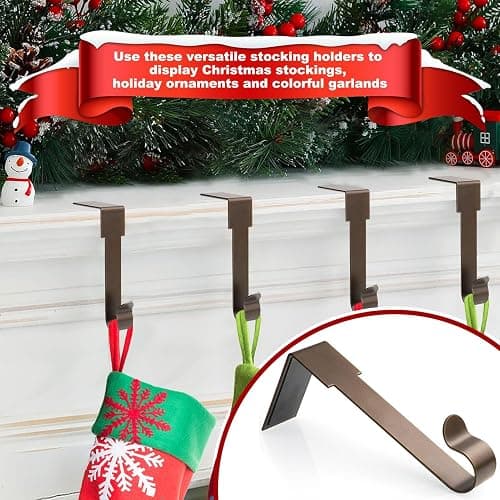Christmas Stocking Holders Set of 4, Stocking Holders for Mantle, Xmas Stocking Hangers for Fireplace Shelf Staircases Party Decoration Christmas Mantel Decor Hooks thumbnail 3
